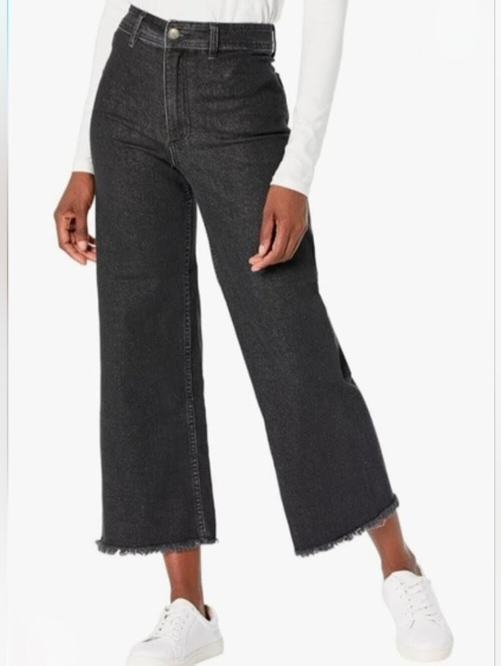 Billabong Black Wide Leg High Rise Cropped Jeans Raw Hem Size 27 Festival